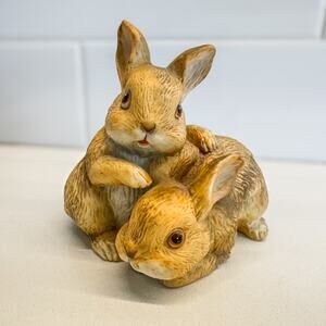 1980’s Vintage Brown Baby Bunnies Porcelain Homco Figurine, #1455